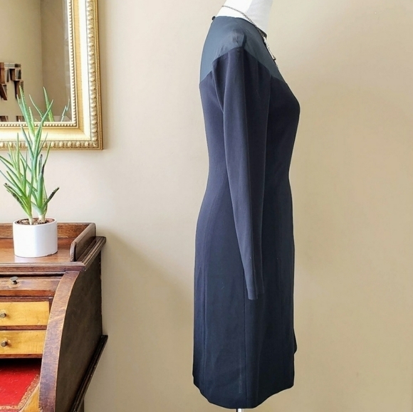 Ungaro Vintage 90s Black Mesh Collar Long Sleeve Sheath Dress Size 4 - Picture 5 of 6